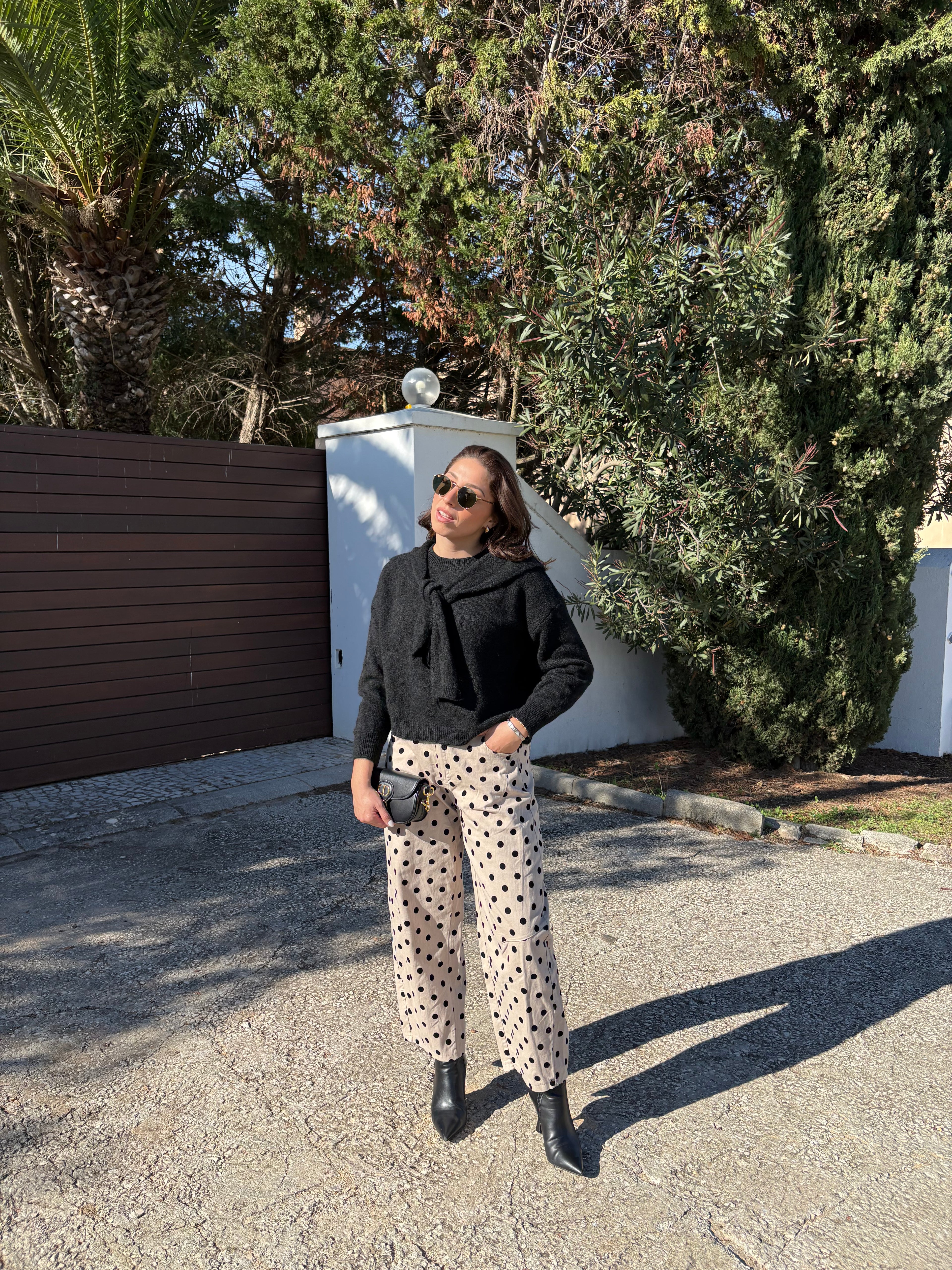 Velvet Dot Wide-Leg Trousers