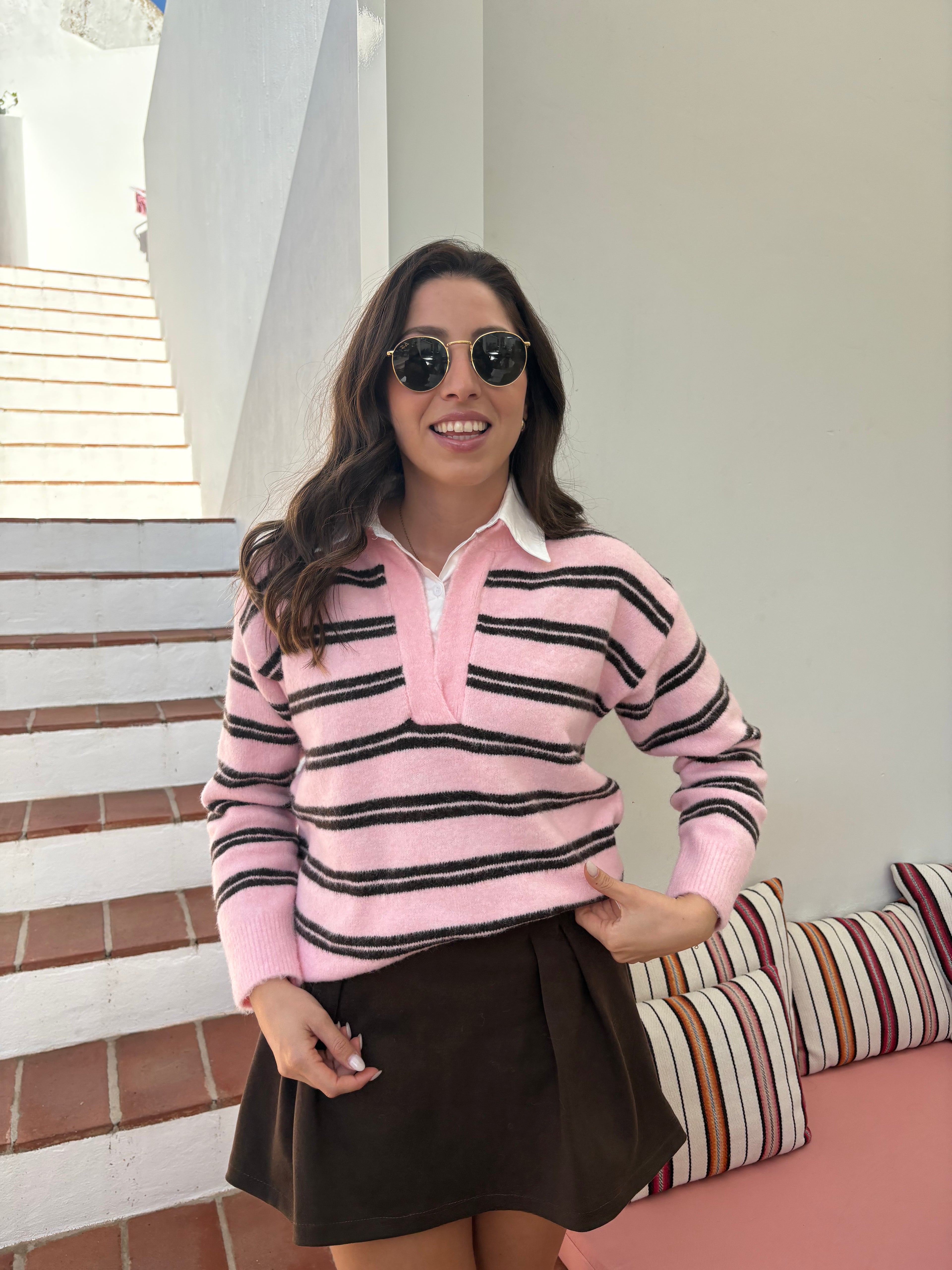 Camisola Polo Rosa Faux Layer